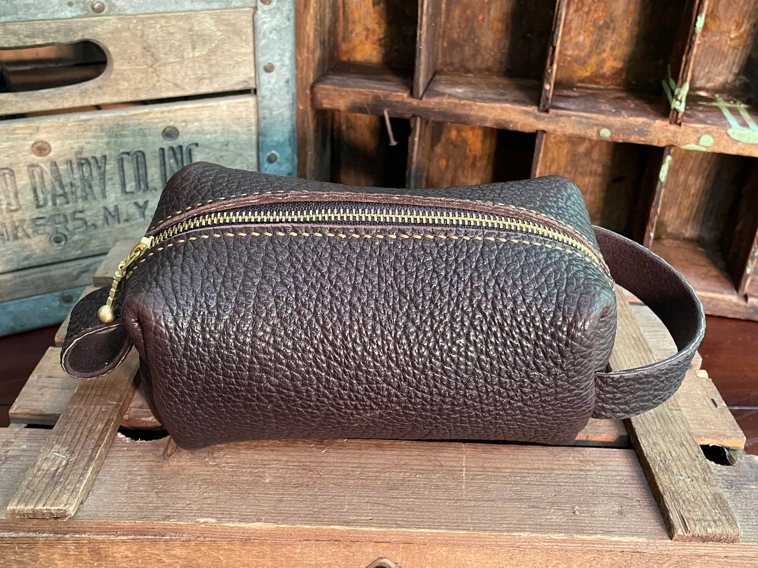 Mini Toiletries Bag, Shrunken Bison - Made to Order