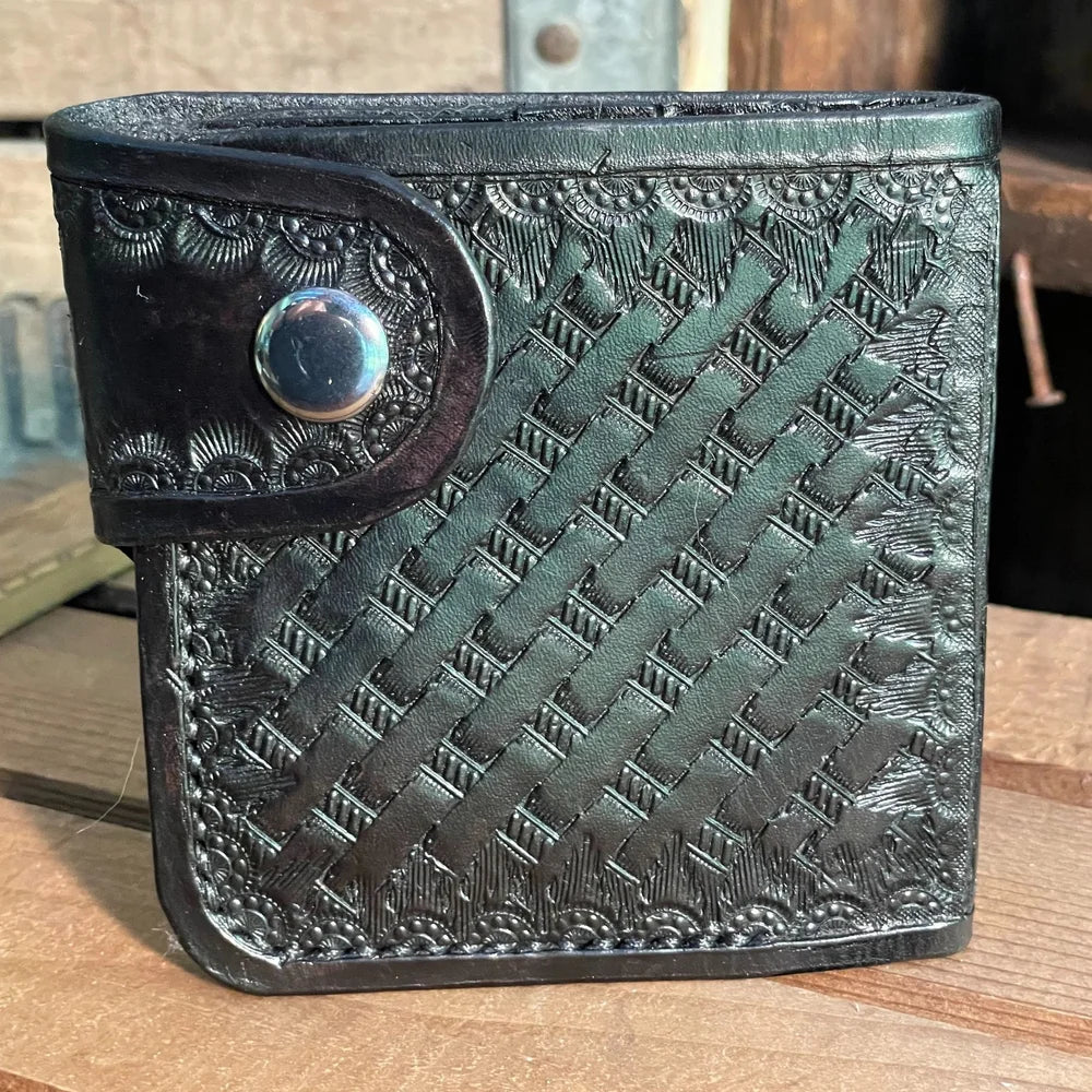 Snap Bifold Wallet, Black Basketweave - Made to Order