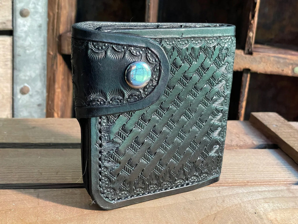 Snap Bifold Wallet, Black Basketweave - Made to Order