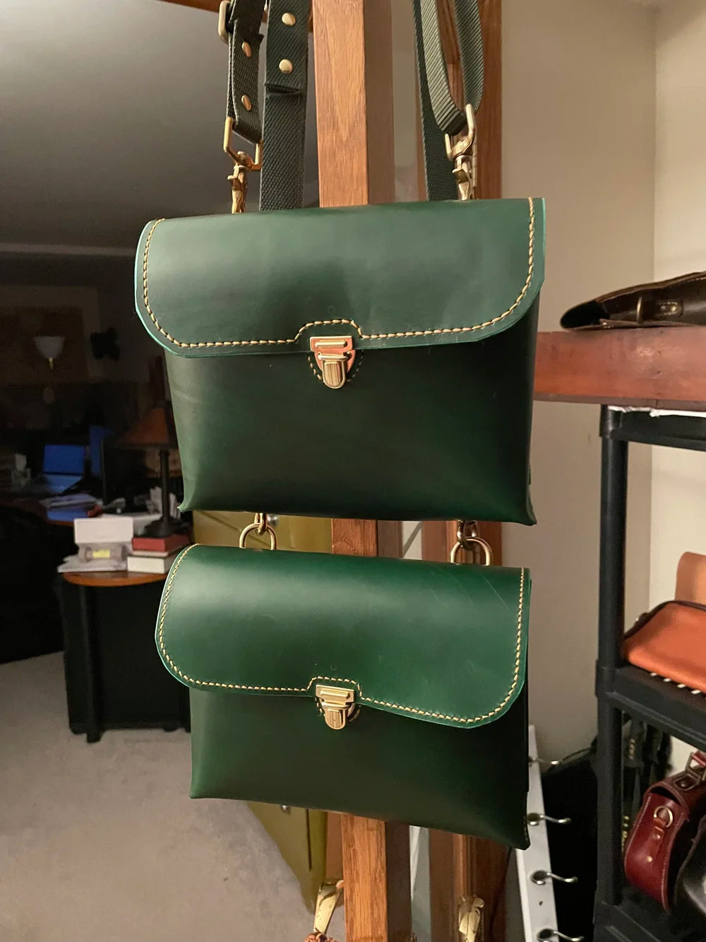 One Love Crossbody - Green Buttero, Brass Tuck Lock Closure