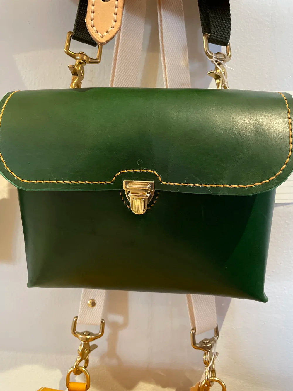 One Love Crossbody - Green Buttero, Brass Tuck Lock Closure